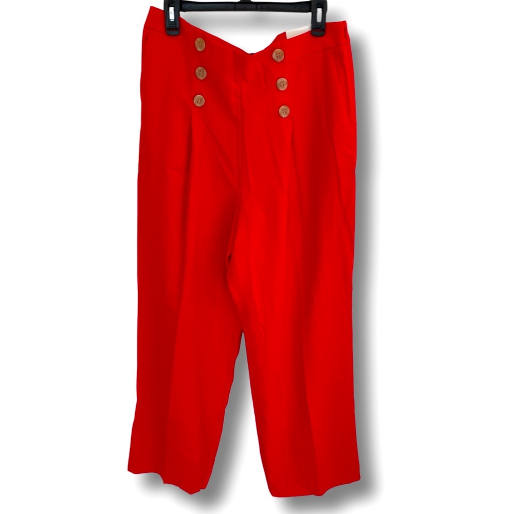 Ann Taylor Orange Sailor Pants Full Length Wide Leg With Six Buttons Size 10